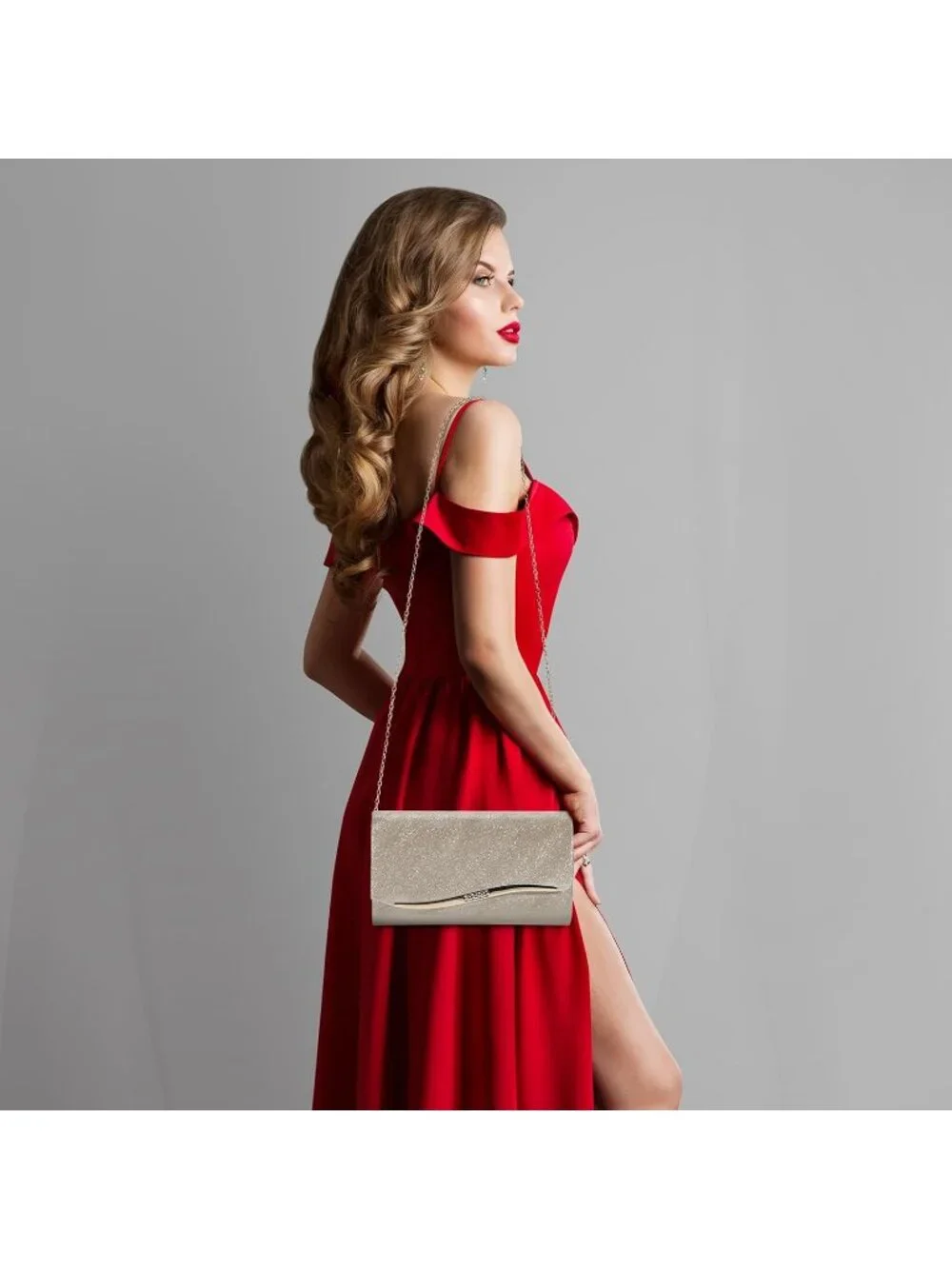 Women's Gold C Clutch Purse Formal Evening Bag Wedding Party Handbag